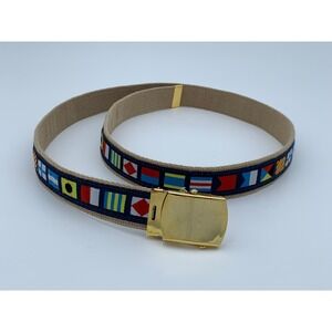 Nautical Signal Flag Web Belt Tan Canvas Solid Brass Buckle Made in USA Preppy